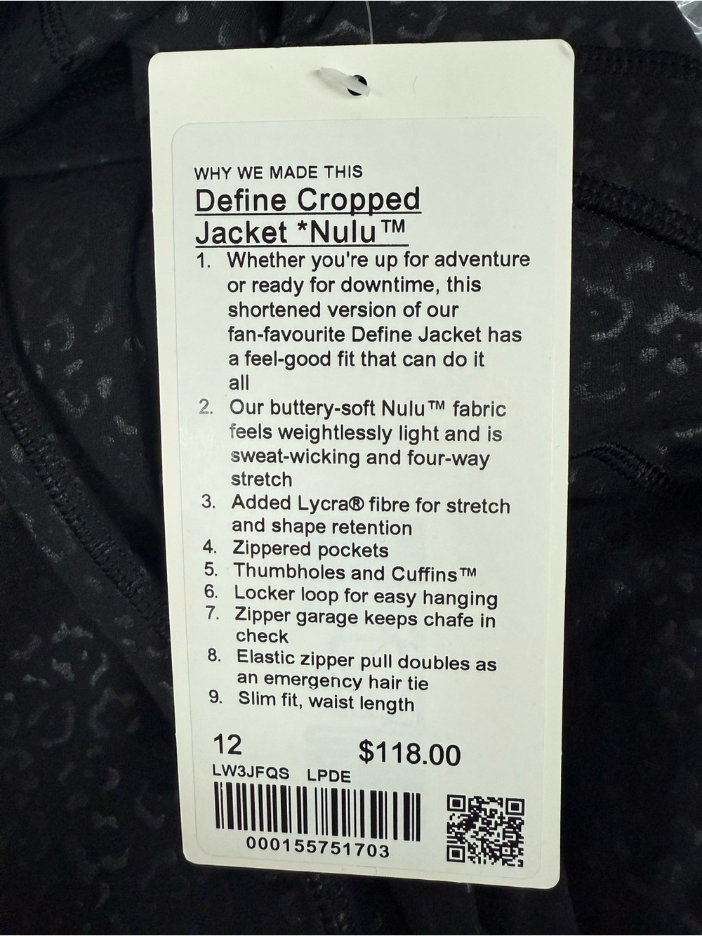 LuluLemon Define Cropped Jacket Nulu in Leopardo Shift Micro Emboss Black - Picture 6 of 6